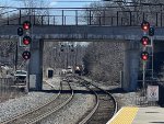 MBTA 1120 passing the Herzog ultrasonic rail testing truck